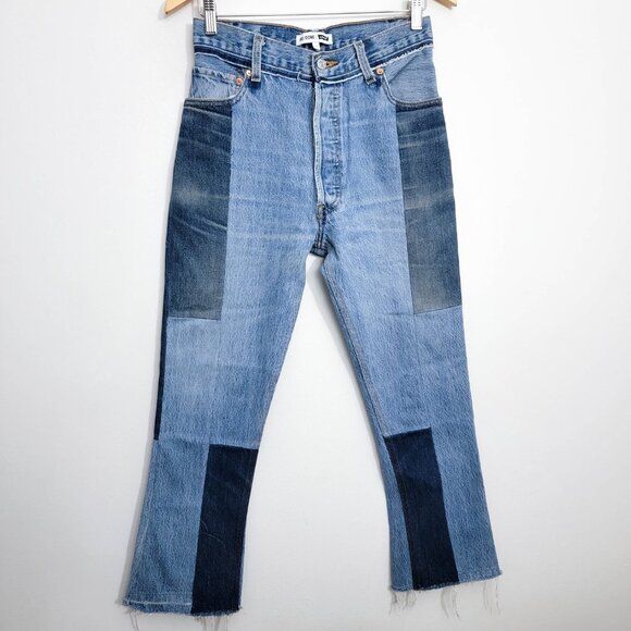 Re/Done Seamed High Rise Patch Jeans 27